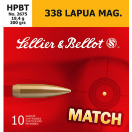 Sellier & Bellot SB338LMB Rifle Match 338 Lapua Magnum 300 GR Boat Tail Hollow Point - 10rd Box