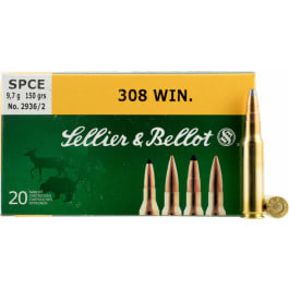 Sellier & Bellot SB308D Rifle Hunting 308 Win/7.62 NATO 150 GR Spce (Soft Point Cut-Through Edge) - 20rd Box