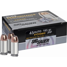 Sig Sauer E45AP0-20 V-Crown Jacketed Hollow Point 45 ACP 185 GR Jacketed Hollow Point - 20rd Box