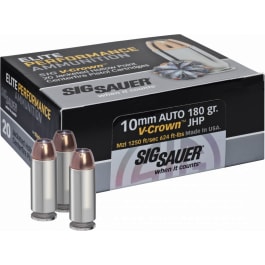 Sig Sauer SIG Sauer E10MM120 Elite V-Crown 10mm Auto 180 gr Jacketed Hollow Point (JHP) - 20rd Box