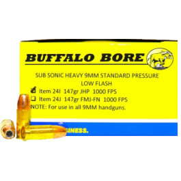 Buffalo Bore Ammunition Buffalo Bore Ammunition 24I/20 9mm Luger 9mm Luger 147 GR Jacketed Hollow Point - 20rd Box