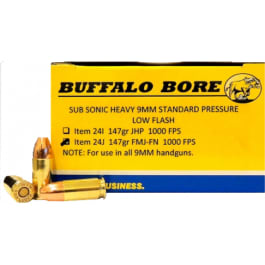 Buffalo Bore Ammunition Buffalo Bore Ammunition 24J/20 9mm 9mm Luger 147 GR Full Metal Jacket Flat Nose - 20rd Box