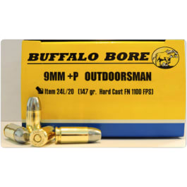 Buffalo Bore Ammunition Buffalo Bore Ammunition 24L/20 Outdoorsman 9mm Luger +P 147 GR Hard Cast Flat Nose - 20rd Box
