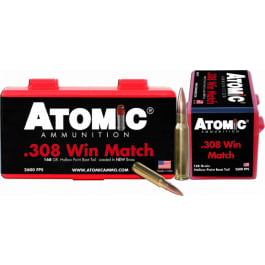 Atomic Ammunition Atomic 00426 Match 308 Winchester/7.62 NATO 168 GR Hollow Point Boat Tail - 50rd Box