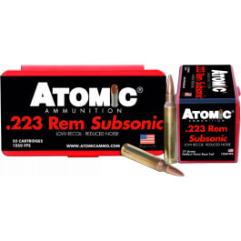 Atomic Ammunition Atomic Subsonic 223 Remington 77gr HPBT 50 Rounds Brass