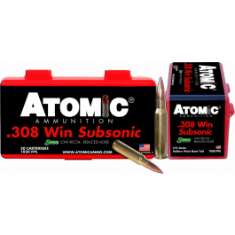 Atomic Ammunition Atomic Ammunition Subsonic 308 Win 175 gr Sierra MatchKing HPBT Brass Case 50 Rounds