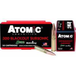Atomic Ammunition Atomic Subsonic 300 AAC Blackout 220gr Hollow Point Boat Tail Brass Case 50 Rounds