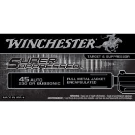 Winchester Ammo SUP45 Super Suppressed 45 ACP 230 GR Full Metal Jacket - 50rd Box