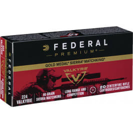 Federal GM224VLK1 Gold Medal 224 Valkyrie 90 GR Sierra MatchKing Boat Tail Hollow Point - 20rd Box