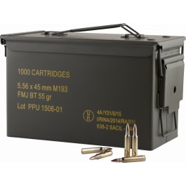 Prvi Partizan PPU - Rangemaster - Mil-Spec M193 Metal Can - 5.56 NATO - 55 GR FMJ Boat Tail, Brass, Boxer, Non-Corrosive, Reloadable - 1000 Round Case - PPN5561MC