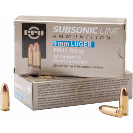 PPU PPS9MM Subsonic 9mm Luger 158 GR Full Metal Jacket - 50rd Box