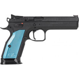 CZ USA TS2 Single Action Semi Automatic Pistol 5.258" Barrel 9mm 20 Round Mag - Black Polycoat Blue Grip - 91220 