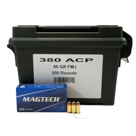 MagTech Magtech 380A Range/Training 380 ACP 95 gr, Brass, Boxer, Reloadable, Full Metal Jacket (FMJ) - 500 Round Ammo Can