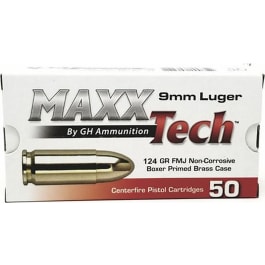 MaxxTech 9mm Luger 124gr FMJ Brass Case 50 Rounds