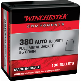 Winchester Ammo Centerfire Handgun Reloading 380 ACP .356 95 gr Full Metal Jacket (FMJ) 100 Per Box