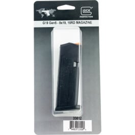 Glock OEM Glock 19 Gen 5 9mm 15rd Magazine, Black Polymer