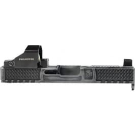 SwampFox - Wolverine Slide Battleworn Gray For <em>Glock</em> 19 Gen 3 Models - <em>RMR</em> Optic <em>Cut</em> - Mid Height Fiber Optic Sights - WVS19-BWM