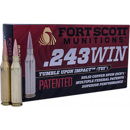 Fort Scott Munitions Fort Scott Munitions 243-058-SCV Tumble Upon Impact (TUI) 243 Win 58 gr Solid Copper Spun - 20rd Box