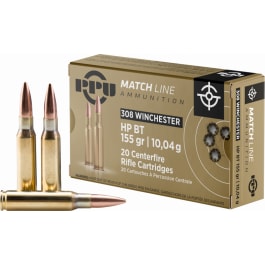 PPU PPM3081 Match 308 Winchester/7.62 NATO 155 GR Hollow Point Boat Tail - 20rd Box