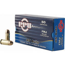 PPU PPH45F Handgun 45 ACP 230 GR Full Metal Jacket - 50rd Box