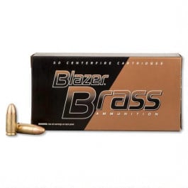 CCI Blazer Brass 9mm Ammunition, 115 GR FMJ, Brass Cased, Boxer Primed, Reloadable, Non-Corrosive, Product #5200 - 50 Round Box