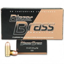 CCI CCI Blazer Brass 45 ACP 230 GR FMJ Ammo, Brass Cased, Boxer Primed, Non-Corrosive, Reloadable - 1000 Round Case Mfg # 5230