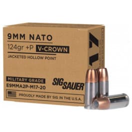 Sig Sauer SIG Sauer E9MMA2PM1720 Elite V-Crown 9mm Luger +P 124 gr Jacketed Hollow Point (JHP) - 20rd Box