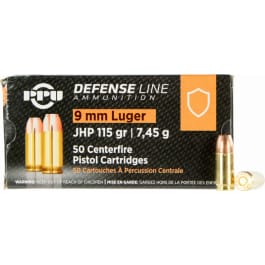 PPU PPD91 Defense 9mm Luger 115 gr Jacketed Hollow Point (JHP) - 50rd Box
