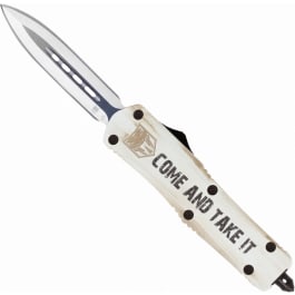CobraTec <em>Knives</em> MCATIFS-3DAGNS Come And Take It 3" OTF Dagger Plain D2 Steel Blade Cerakoted Aluminum w/"Come And Take It" Engraving Handle Features Glass Breaker