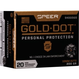 Speer Ammo 54000GD Gold Dot Personal Protection 10mm Auto 200 gr Hollow Point (HP) - 20rd Box