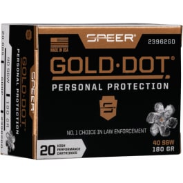 Speer Ammo 23962GD Gold Dot Personal Protection 40 S&W 180 gr Hollow Point (HP) - 20rd Box