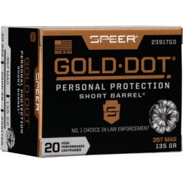 CCI Speer Ammo 23917GD Gold Dot Personal Protection 357 Mag 135 gr Hollow Point (HP) - 20rd Box