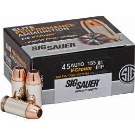 Sig Sauer Sig Sauer E45AP050 Elite V-Crown 45 ACP 185 gr Jacketed Hollow Point (JHP) - 50rd Box
