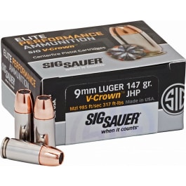 Sig Sauer SIG Sauer E9MMA350 Elite V-Crown 9mm Luger 147 gr Jacketed Hollow Point (JHP) - 50rd Box