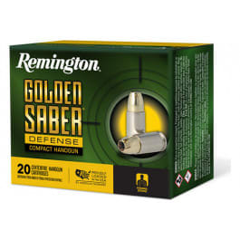 <em>Remington</em> Ammunition 27619 <em>Golden</em> <em>Saber</em> Defense 45 ACP 230 gr Brass Jacket Hollow Point (BJHP) for Compact Handguns - 20rd Box
