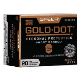 CCI Speer Ammo 23921GD Gold Dot Personal Protection 38 Special +P 135 gr Hollow Point (HP) - 20rd Box