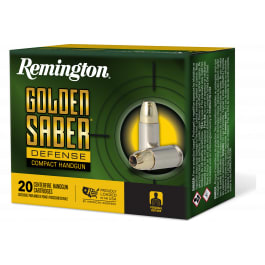 <em>Remington</em> Ammunition 27615 <em>Golden</em> <em>Saber</em> Defense 380 ACP 102 <em>gr</em> Brass Jacket Hollow Point (BJHP) for Compact Handguns - 20rd Box