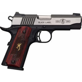 Browning 051915492 1911-380 Single 380 ACP 3.62" 8+1 Rosewood w/Gold Buckmark Inlay Grip Black Stainless Steel