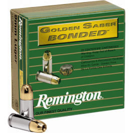 <em>Remington</em> Ammunition 29343 <em>Golden</em> <em>Saber</em> Bonded 9mm Luger 147 <em>gr</em> Brass Jacket Hollow Point (BJHP) - 20rd Box