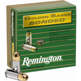 <em>Remington</em> Ammunition 29327 <em>Golden</em> <em>Saber</em> Bonded 45 ACP 230 <em>gr</em> Brass Jacket Hollow Point (BJHP) - 20rd Box