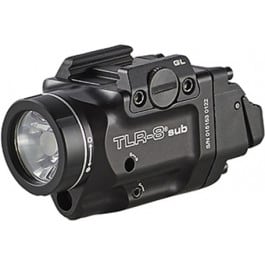<em>Streamlight</em> 69411 <em>TLR</em>-8 Sub w/Laser Red Laser 500 Lumens, 640-660nM Wavelength, Black 141 Meters Beam Distance, Fits Glock 43x/43x w/Rail/48/48x w/Rail Handgun Rail Clamp Mount
