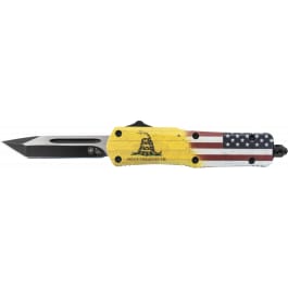 Templar Knife S-DTOM-23-1 Don't Tread on Me <em>Gen</em> <em>II</em> Small 2.75" OTF Plain Black Oxide 440C SS Blade 4.25" Includes Glass Breaker/Pocket Clip
