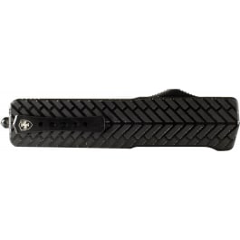 Templar Knife LAHBG52 Premium Lightweight Large 3.50" OTF Tanto Part Serrated Black Oxide Stonewashed Powdered D2 Steel Blade/5.25" Black <em>Herringbon</em>e Anodized Aluminum Handle