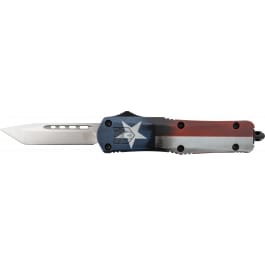 CobraTec Knives MCTXFS3TNS FS-3 <em>Texas</em> Flag Medium 3" OTF Tanto Plain D2 Steel Blade 4.50" Aluminum Cerakoted Handle Includes Glass Breaker/Pocket Clip