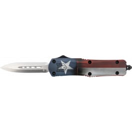 CobraTec <em>Knives</em> MCTXFS3DAGNS FS-3 Texas Flag Medium 3" OTF Dagger Plain D2 Steel Blade 4.50" Aluminum Cerakoted Handle Includes Glass Breaker/Pocket Clip