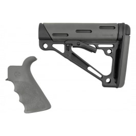 Hogue 15556 OverMolded Collapsible Buttstock Black Synthetic & Slate Gray OverMolded Rubber Stock Slate Gray Rubber Finger Grooved Grip for AR-15, <em>M16</em> with <em>Mil</em>-<em>Spec</em> Buffer Tube (Tube Not Included)