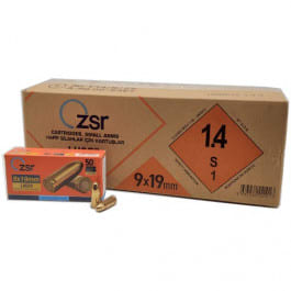 ZSR Brand 9x19mm Para (9mm Luger) Ammunition 115 Grain, FMJ, Brass Cased, Boxer Primed, Reloadable, Non-Corrosive, Nato-Spec  - 1000 Round Case 