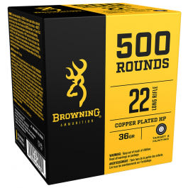 Browning Browning BPR Performance Rimfire 22 LR 500 Rounds 36 gr Copper Plated Hollow Point Brass Case