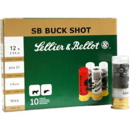 Sellier & Bellot SB12BSH Shotgun 12GA 2.75" Lead 21 Pellets 4 Buck - 10sh Box