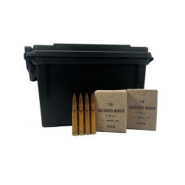 Greek Military Surplus, 8mm Mauser, 198 GR FMJ Ammunition, Brass Cased, Boat Tail, Berdan Primed, Corrosive, Lead Core - 210 Round Can - AM8003-CAN